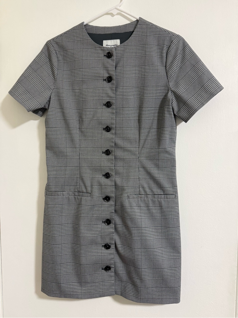 Abercrombie & Fitch Black and Gray Plaid Short-Sleeve Button Dress